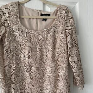 White House Black Market Lace Overlay Dress in Light Pink